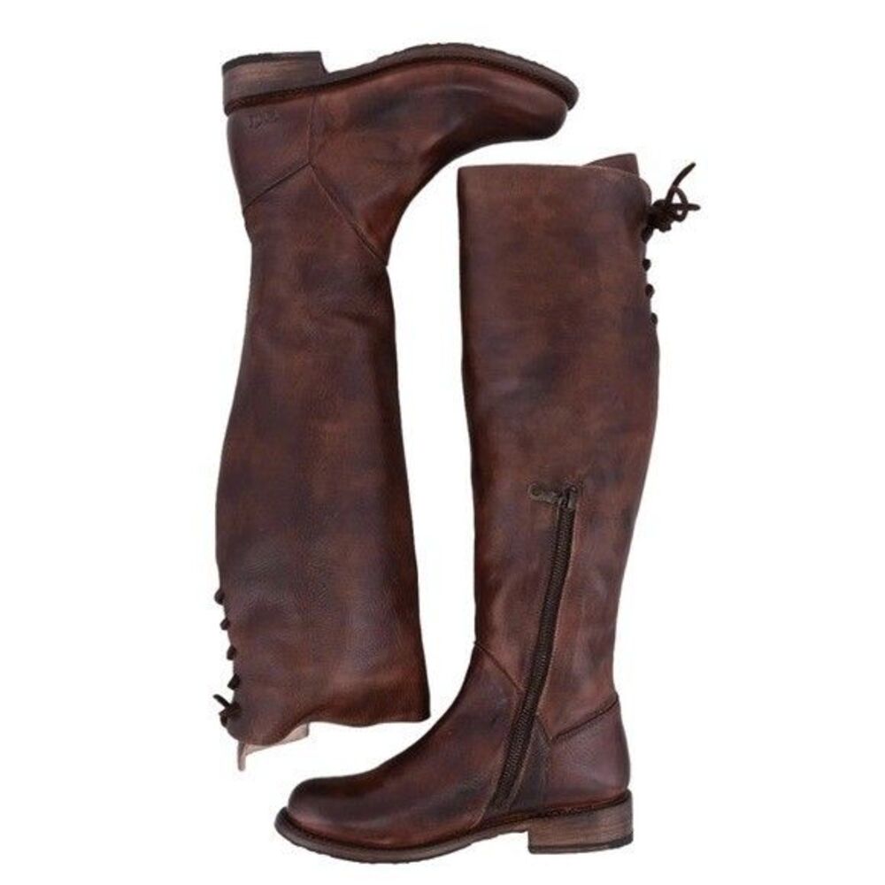 Bed Stu Manchester II Teak Rustic Leather Riding Boots Women's 10 Tall Lace Up